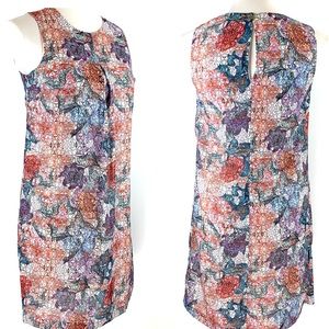 H&M Floral Blue and Red Lightweight Sleeveless Mini Shift Dress size 4